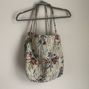 Floral tapestry tote bag